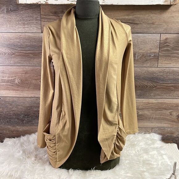 Josephine Studio Sweaters - Josephine Studio Gold Sparkly Cardigan Jacket, Size Petite Extra Small